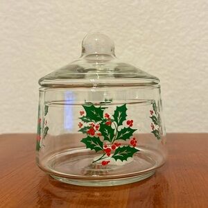 Indiana Glass Snack Jar Holly Candy Jar With Lid Item # 5979 Made in USA